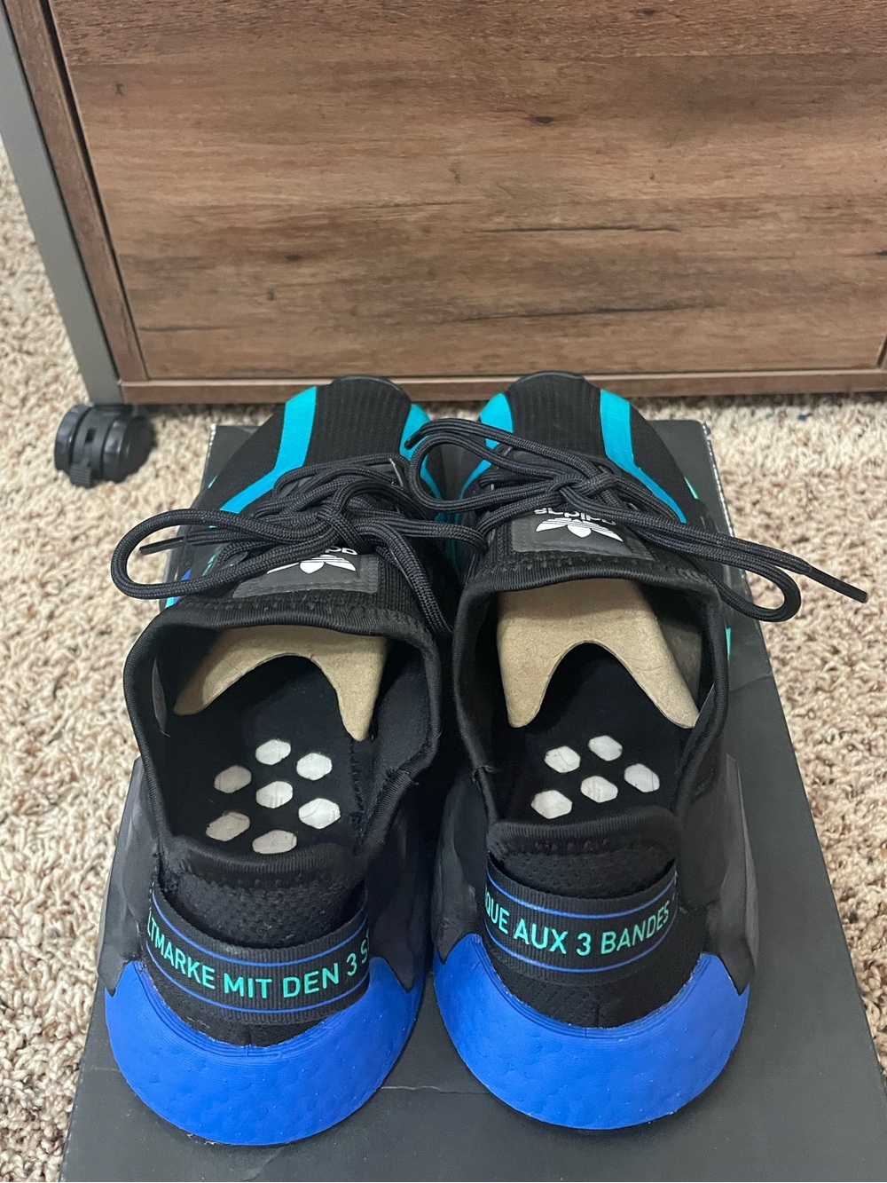 adidas NMD Black Sneakers with Teal & Blue Accents- NMD R1.V2 - Picture 5 of 9